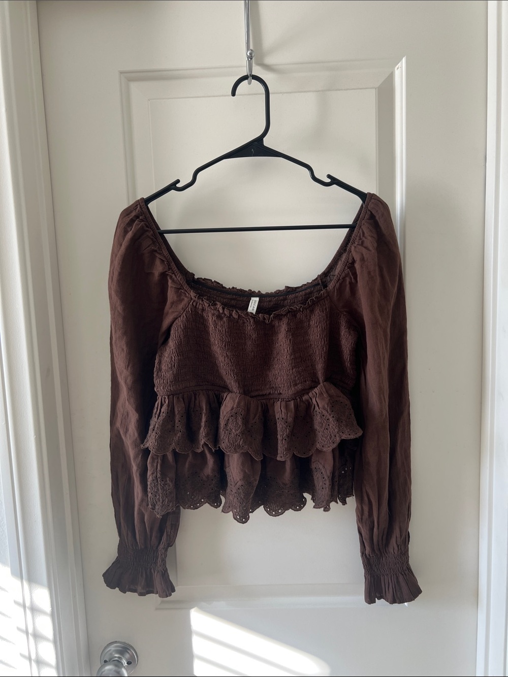 American Eagle Outfitters Brown Smocked Peasant Blouse